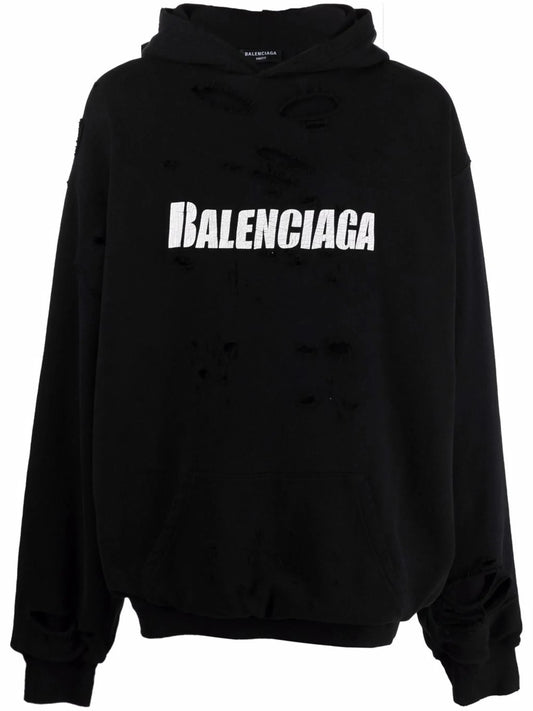 Logo Print Distressed Pullover Hoodie by Balenciaga - bottegalusso: Premier Destination for Modern Luxury Menswear