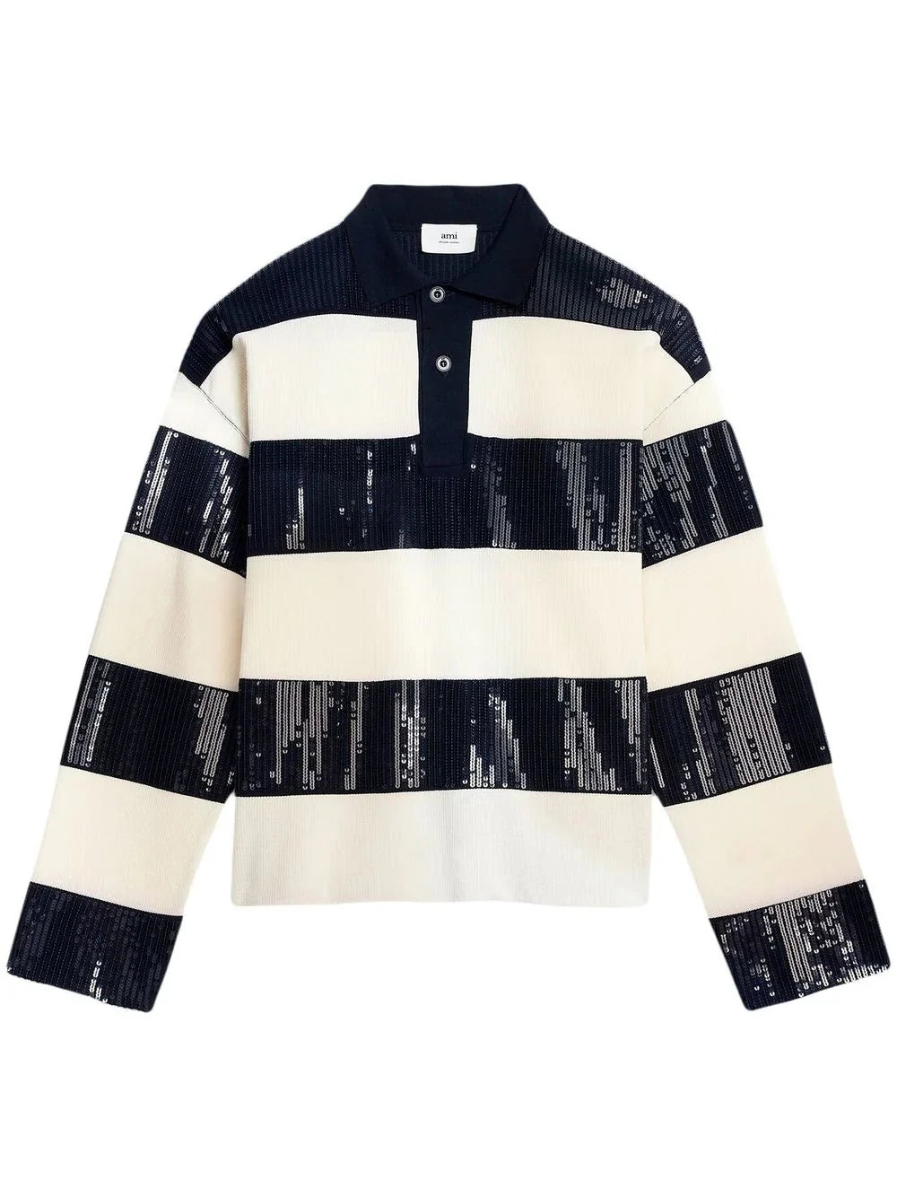 stripe sequin embellished polo shirt by ami paris - bottegalusso: premier destination for modern luxury menswear