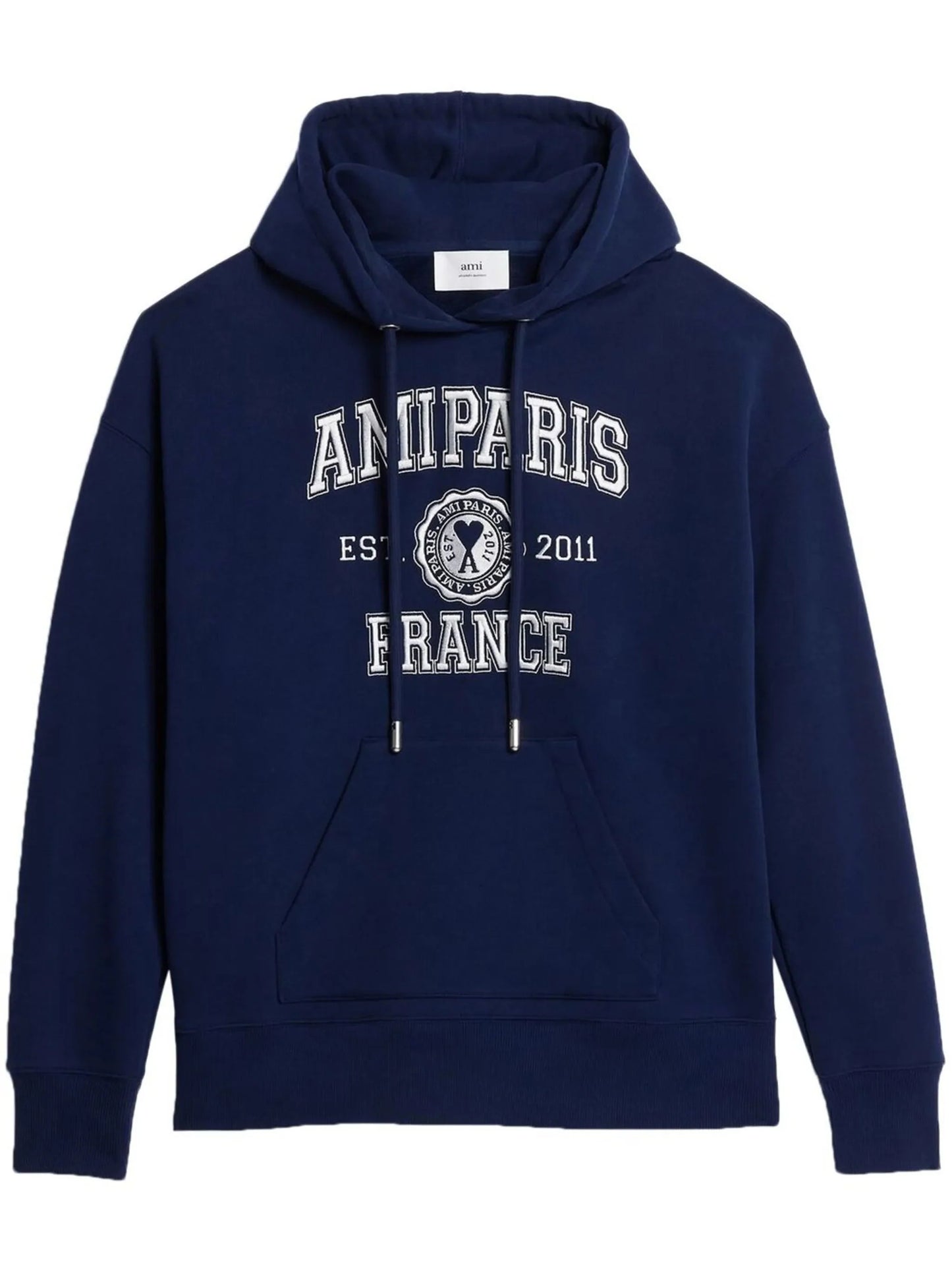 logo print drawstring hoodie by ami paris - bottegalusso: premier destination for modern luxury menswear