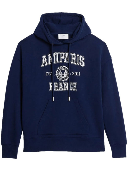 Logo Print Drawstring Hoodie by AMI Paris - bottegalusso: Premier Destination for Modern Luxury Menswear