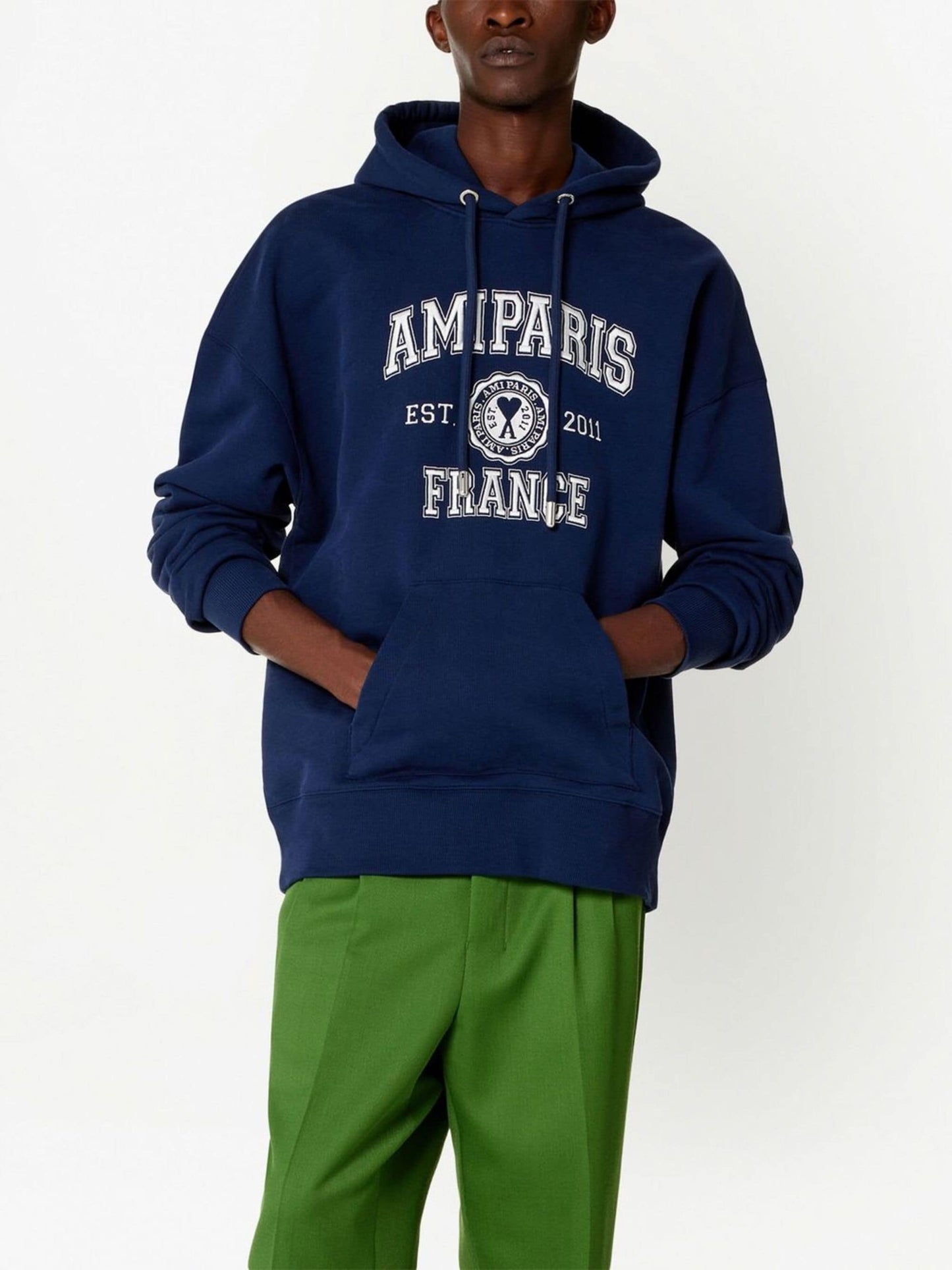 logo print drawstring hoodie by ami paris - bottegalusso: premier destination for modern luxury menswear