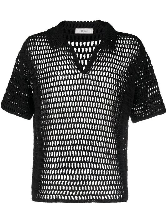 Short Sleeve Crocheted Polo Shirt by Commas - bottegalusso: Premier Destination for Modern Luxury Menswear