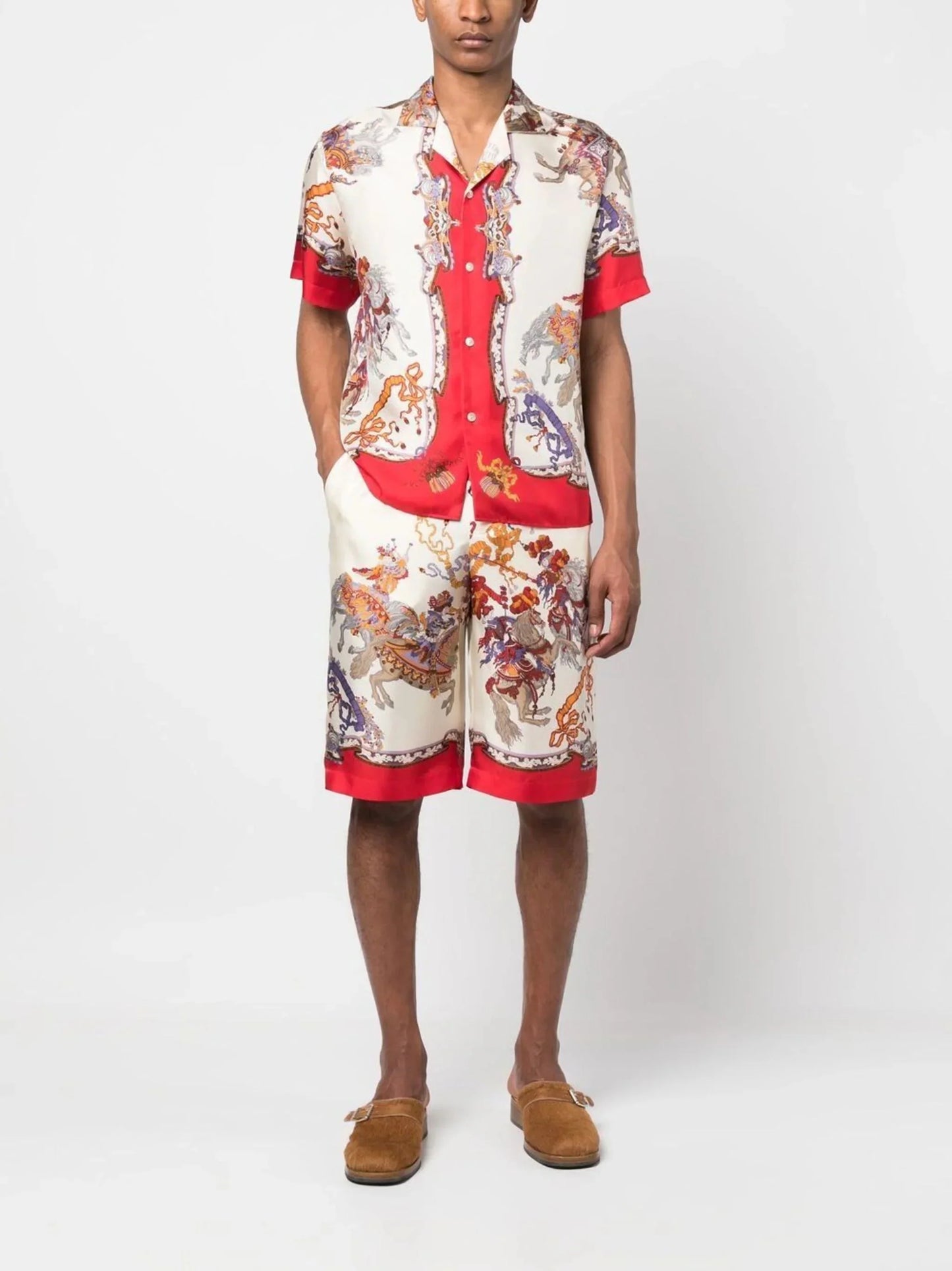 graphic print silk bowling shirt