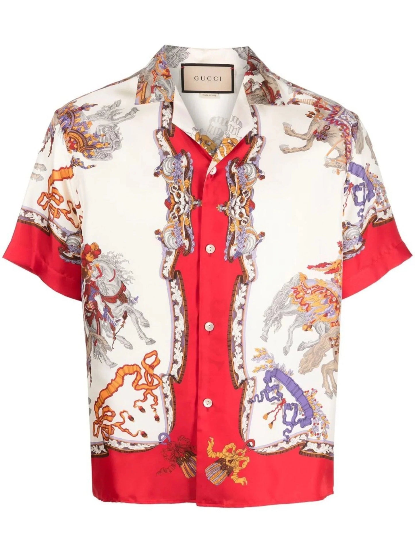 graphic print silk bowling shirt