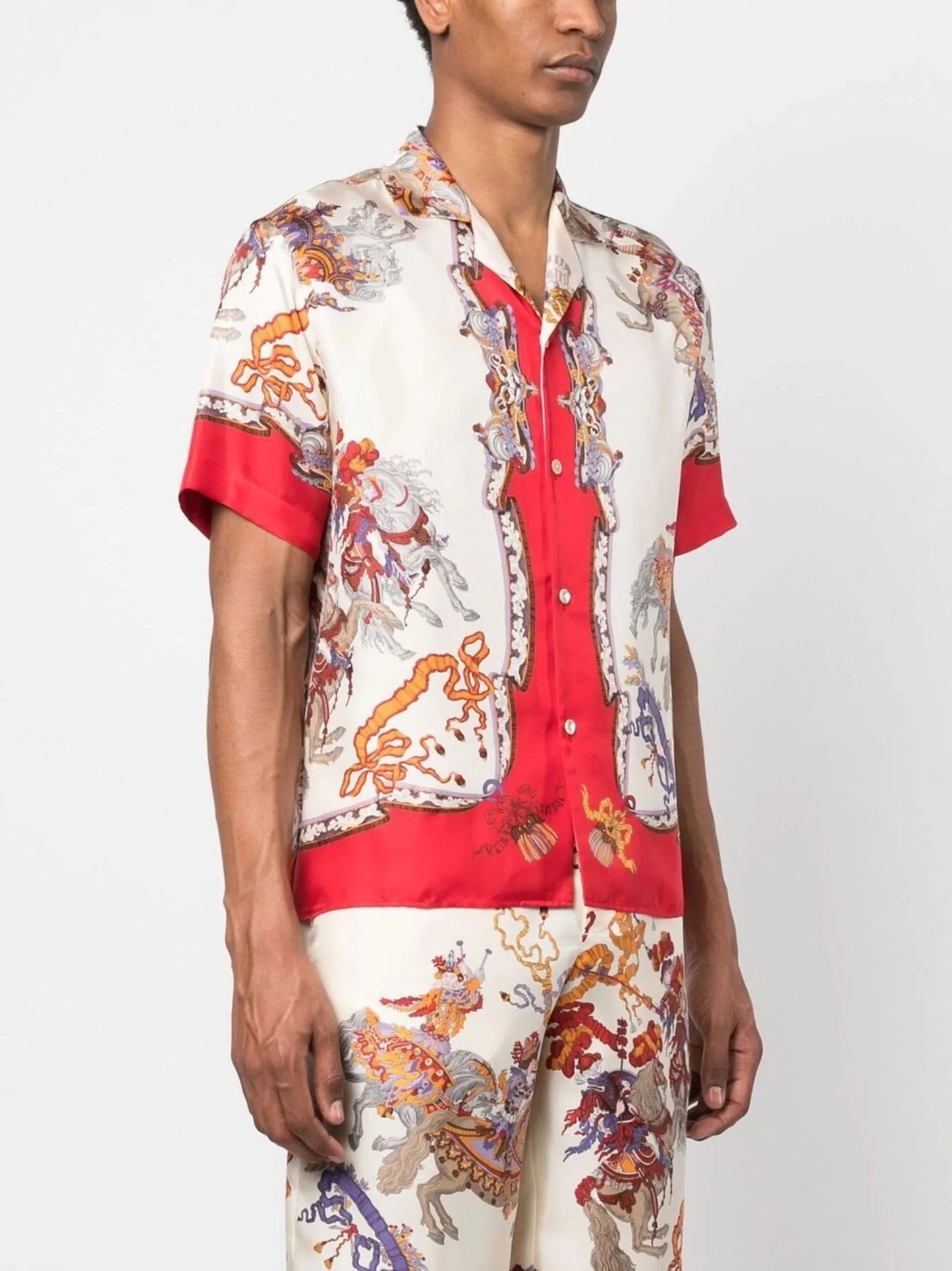 graphic print silk bowling shirt