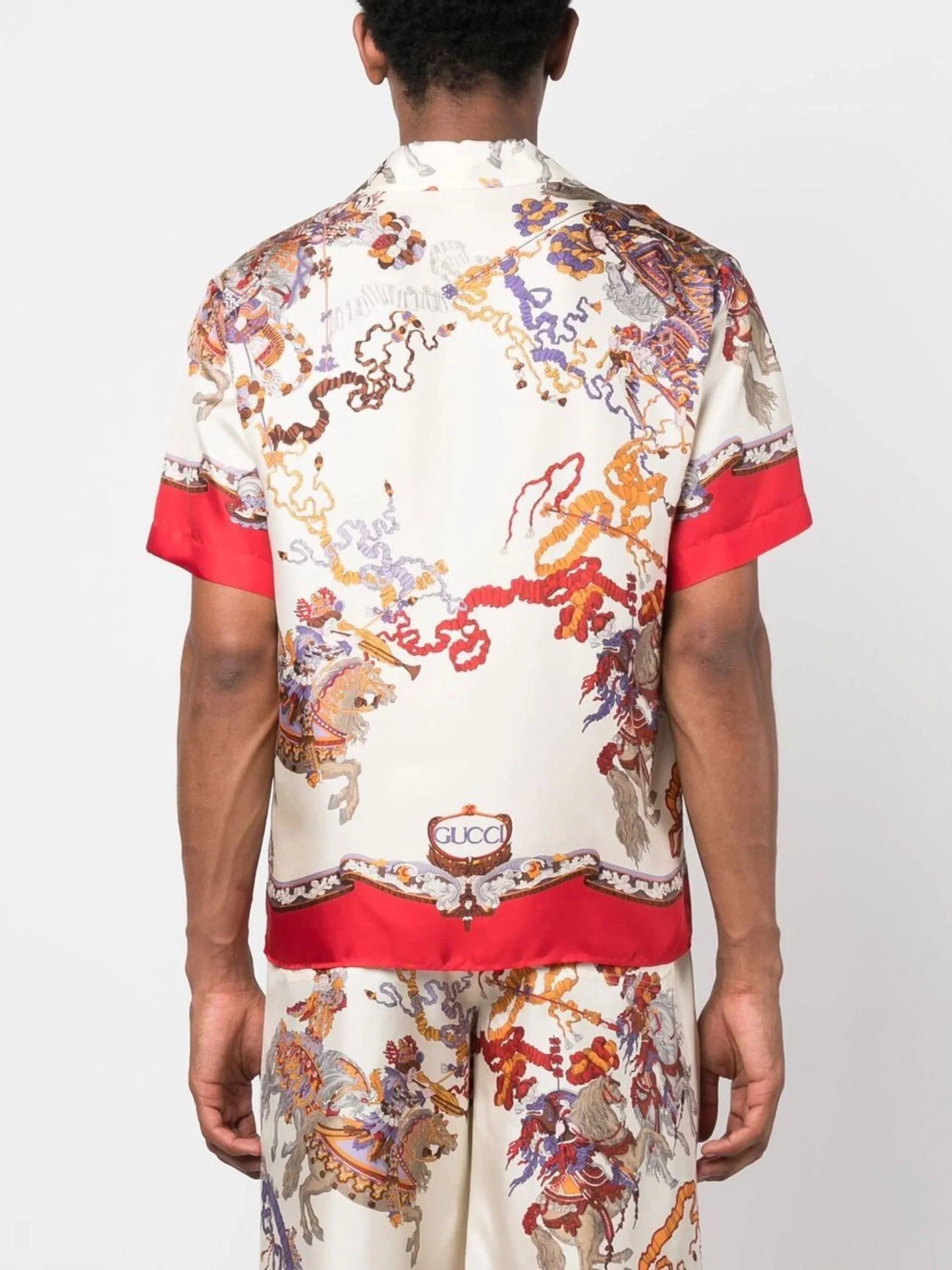 graphic print silk bowling shirt