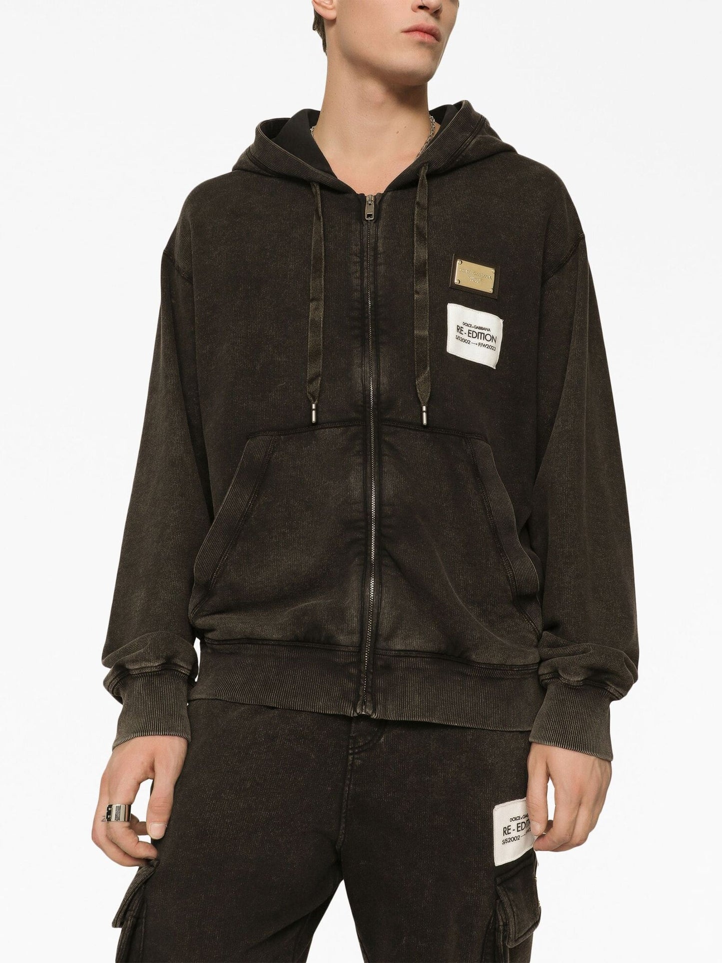 logo patch zipped hooded cardigan by dolce & gabbana - bottegalusso: premier destination for modern luxury menswear