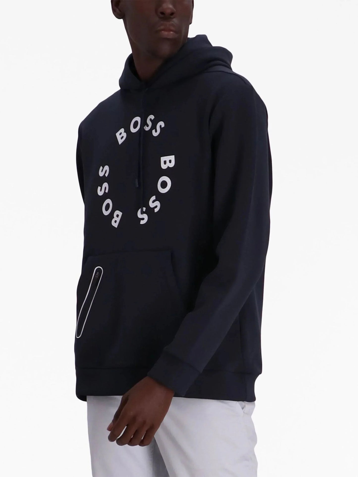 logo print cotton blend hoodie by boss - bottegalusso: premier destination for modern luxury menswear