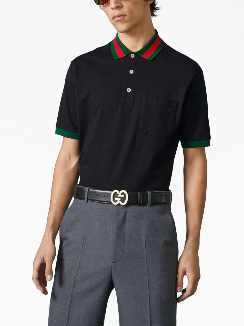 web stripe collar piqué polo shirt by gucci - bottegalusso: premier destination for modern luxury menswear