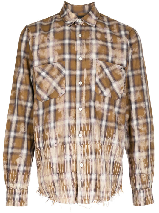 Logo Print Bleached Flannel Shirt