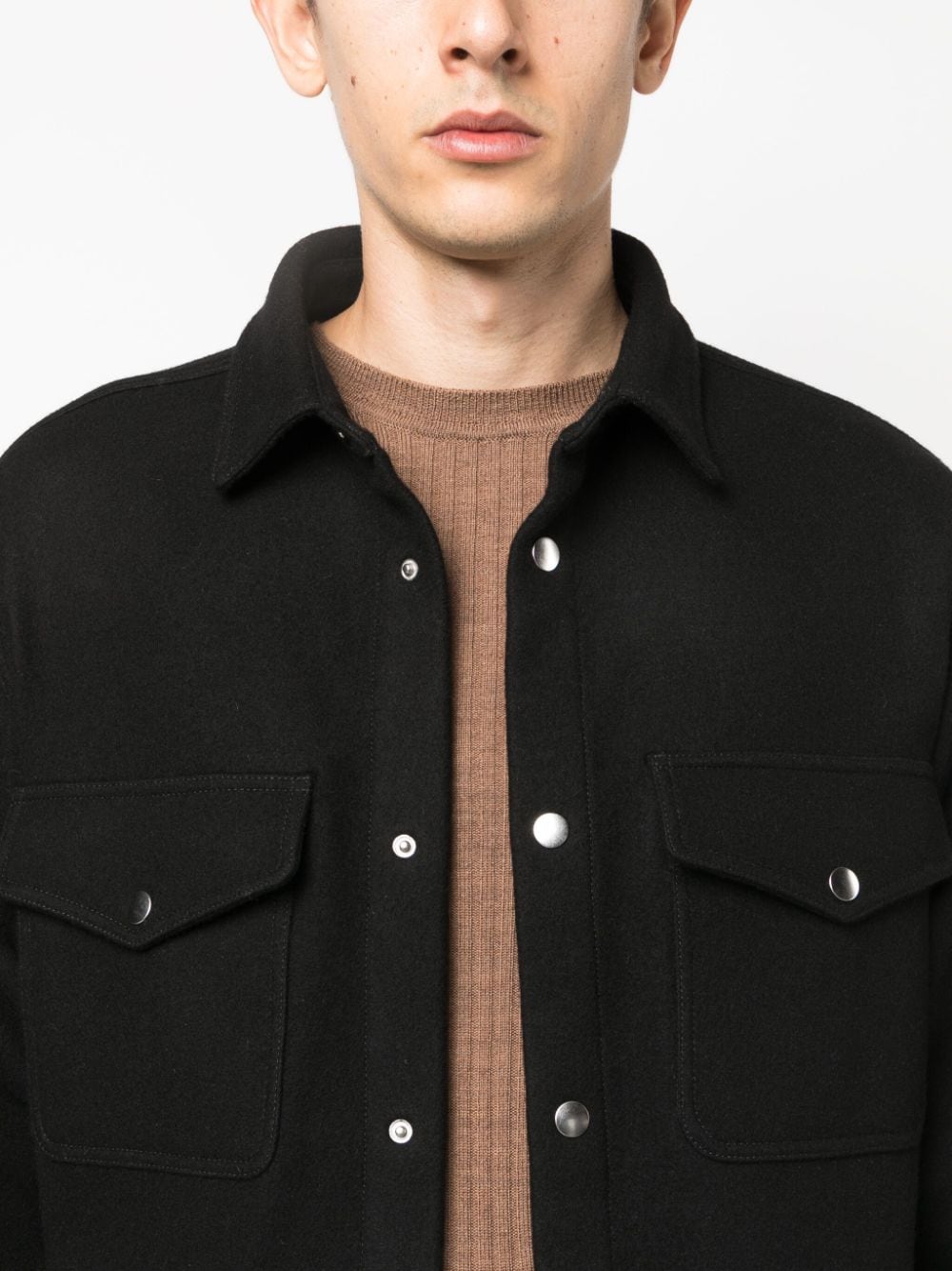 press stud flannel overshirt by there was one - bottegalusso: premier destination for modern luxury menswear