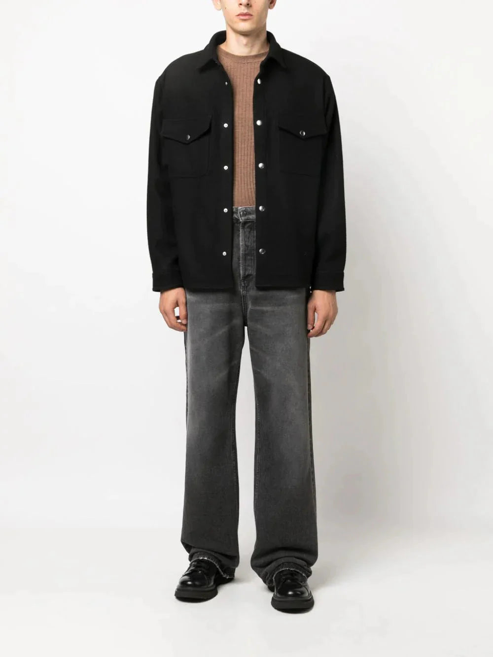 press stud flannel overshirt by there was one - bottegalusso: premier destination for modern luxury menswear