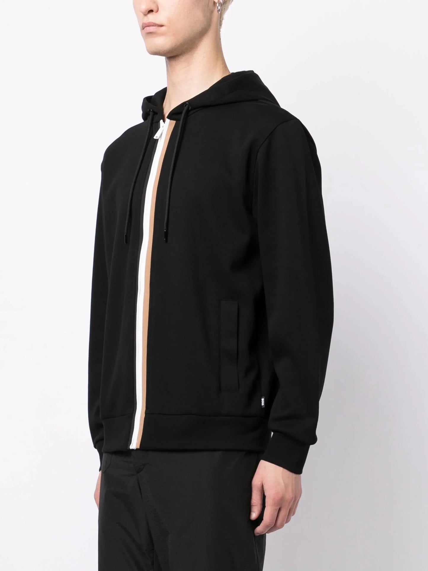 stripe detailing drawstring hoodie by boss - bottegalusso: premier destination for modern luxury menswear