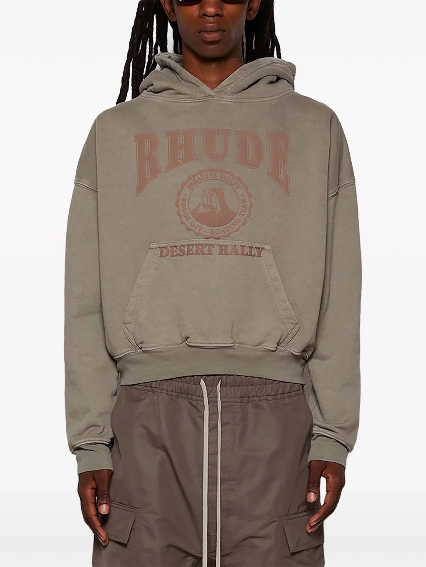 desert valley logo appliqué cotton hoodie by rhude - bottegalusso: premier destination for modern luxury menswear