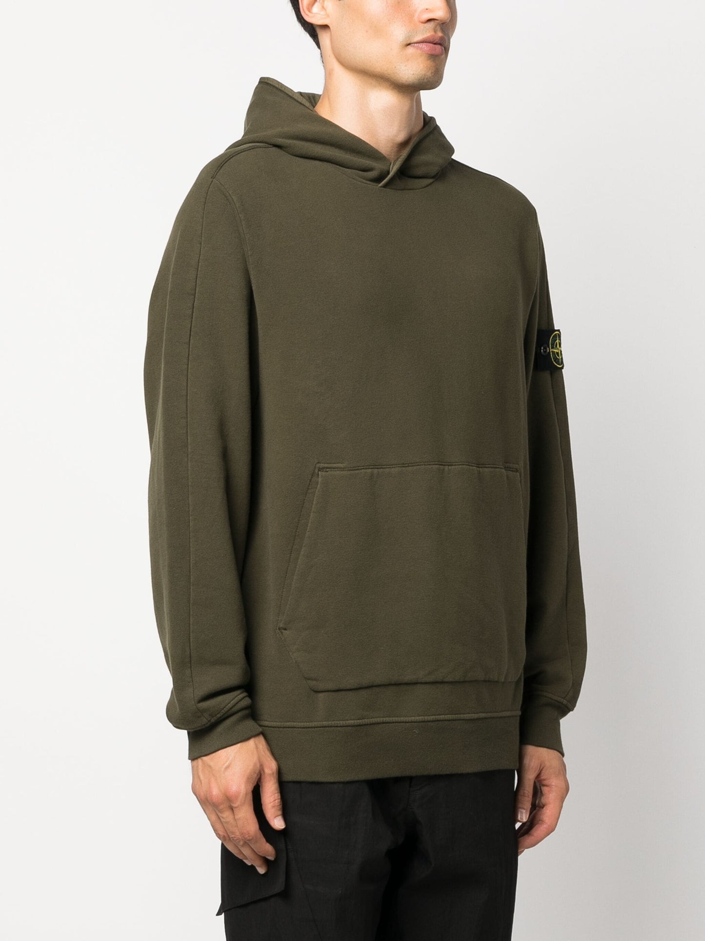 logo patch cotton hoodie by stone island - bottegalusso: premier destination for modern luxury menswear