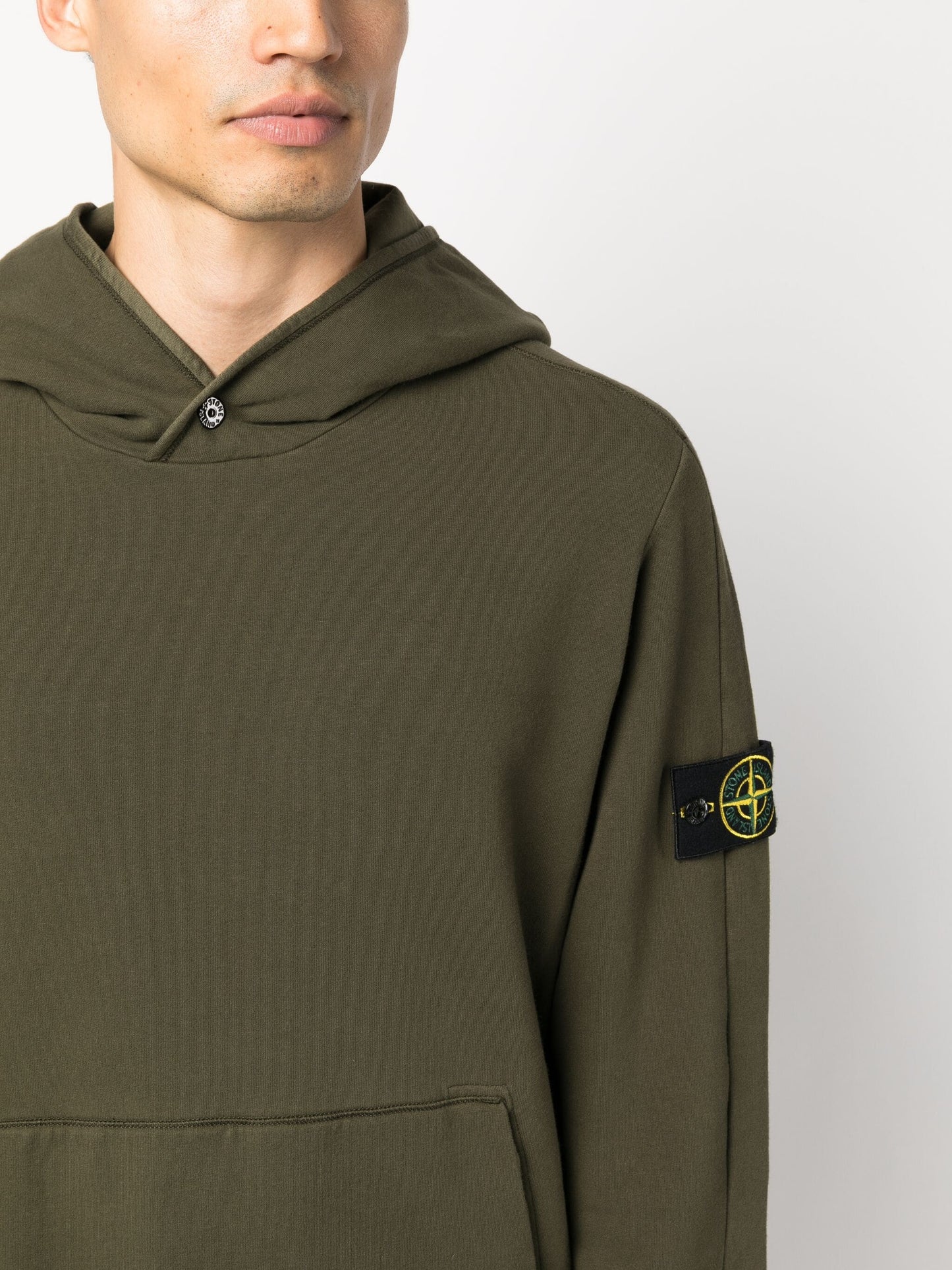 logo patch cotton hoodie by stone island - bottegalusso: premier destination for modern luxury menswear