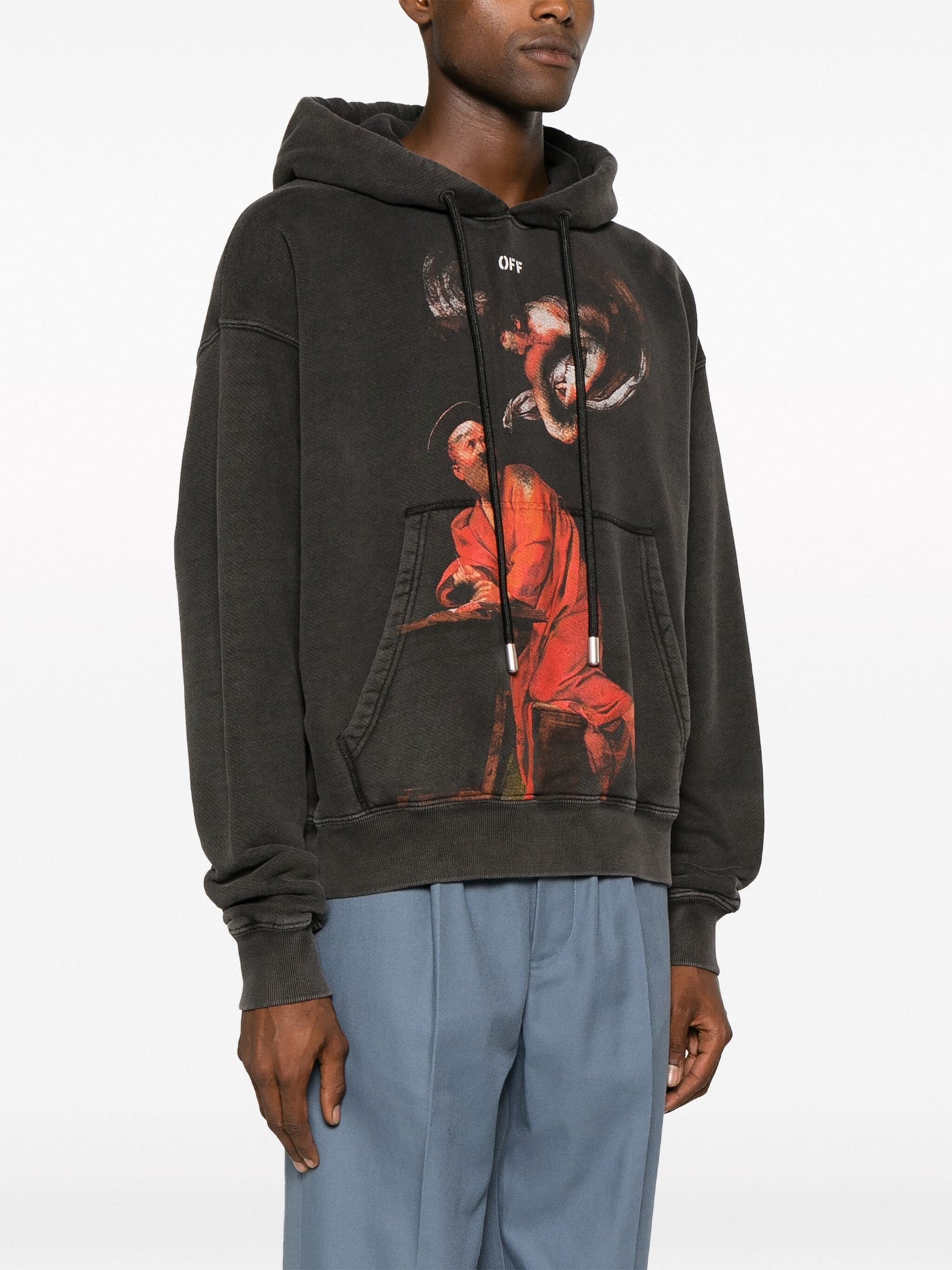 saint matthew print cotton hoodie by off-white - bottegalusso: premier destination for modern luxury menswear