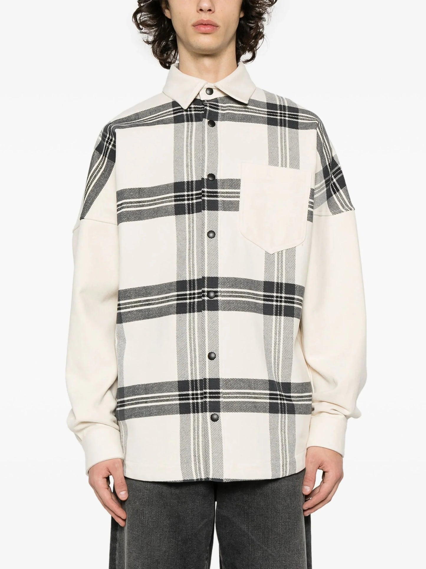 logo print checked overshirt