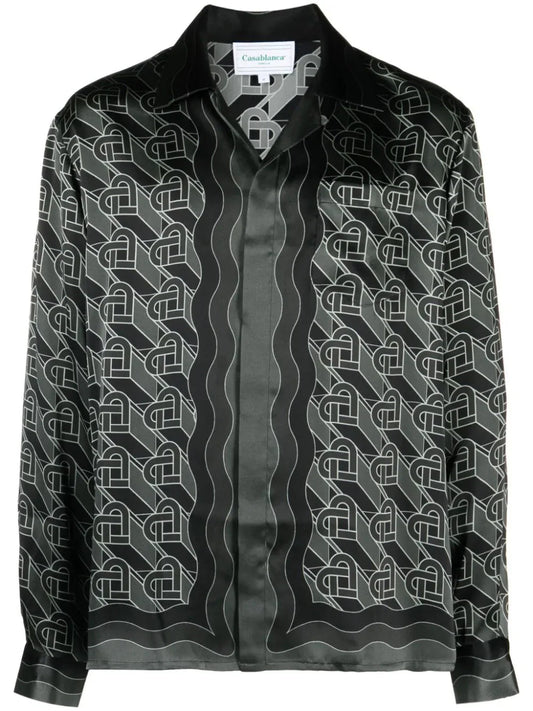 Heart Monogram Print Silk Shirt by Casablanca - bottegalusso: Premier Destination for Modern Luxury Menswear