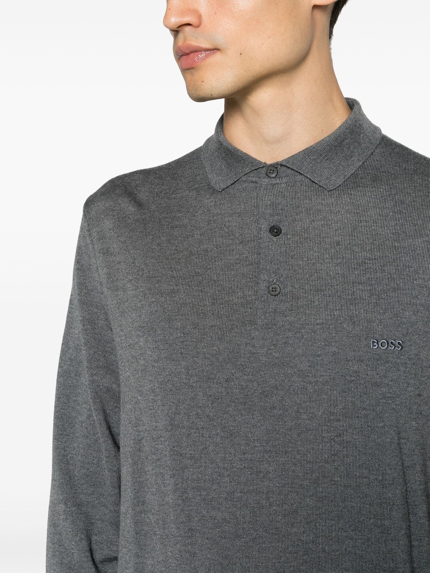 logo embroidered fine ribbed polo shirt by boss - bottegalusso: premier destination for modern luxury menswear