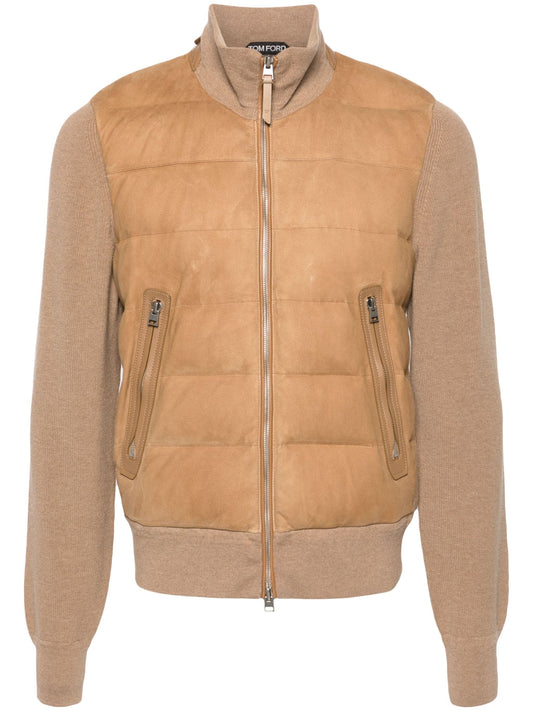 Knit Panelled Leather Puffer Jacket