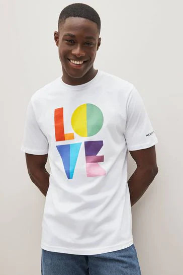 White Printed LOVE Charity Pride T-Shirt