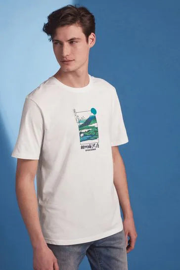 white hokusai mountain print t-shirt