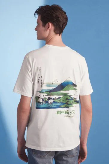 white hokusai mountain print t-shirt