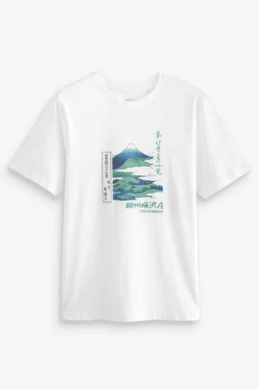 white hokusai mountain print t-shirt