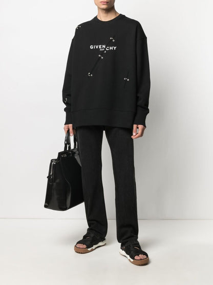 Logo Print Eyelet Detailing Sweatshirt